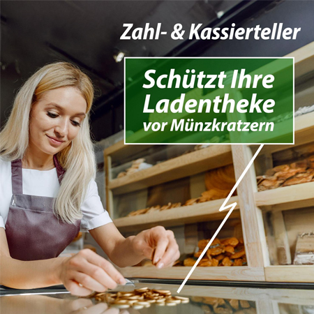 Zahlteller mit kratzfestem Material zum Schutz der Verkaufstheke